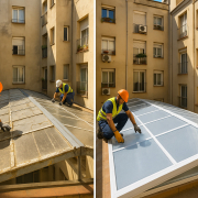 Cambio completo lucernario patio luces mostrando proceso sustitución profesional Barcelona